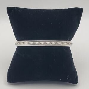 Vintage Sterling Silver Cuff Bracelet w/ Twisted Wire Inlay Signed 6.5" 17.5g